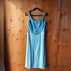 California Gold Rush Vintage Light Blue & White Cotton Sleeveless Denim Dress